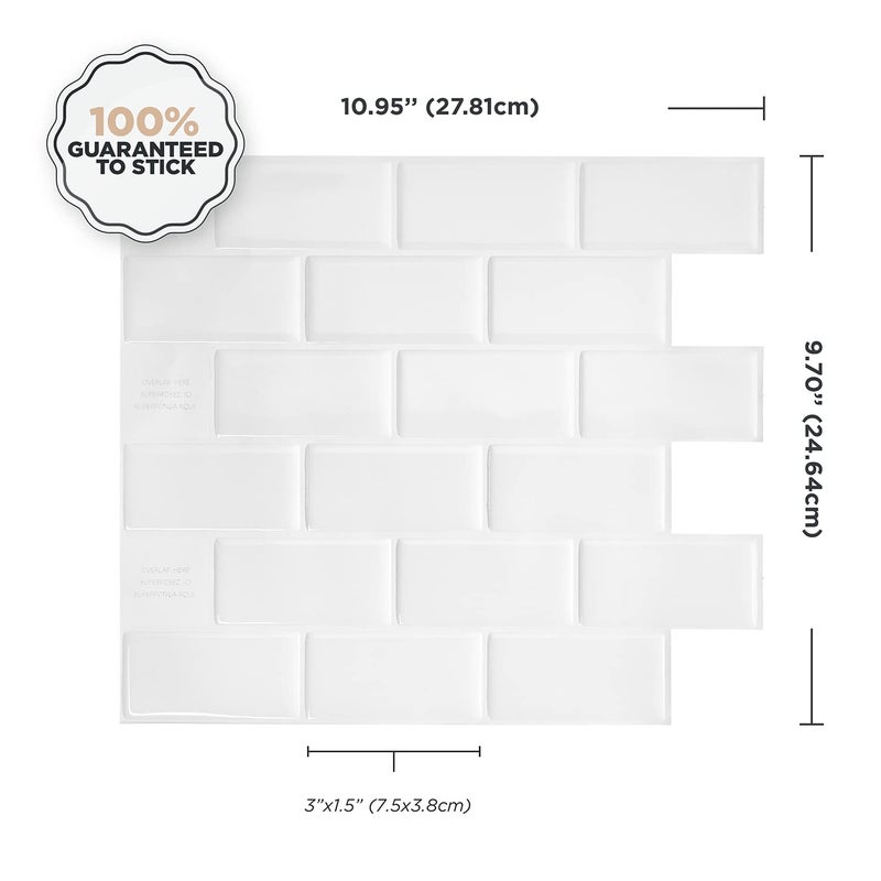 SMART TILES Peel and Stick Backsplash - 10 Sheets of 10.95"" x 9.70"" - 3D Adhesive Peel and Stick Tile Backsplash for Kitchen, Bathroom, Wall Tile, Subway White - Image 4